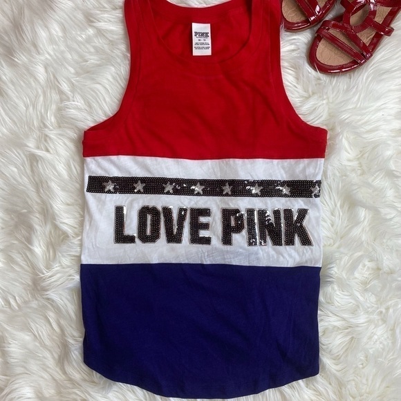 - Victoria’s Secret LOVE PINK Bling Flag Tank Top. - Picture 3 of 6